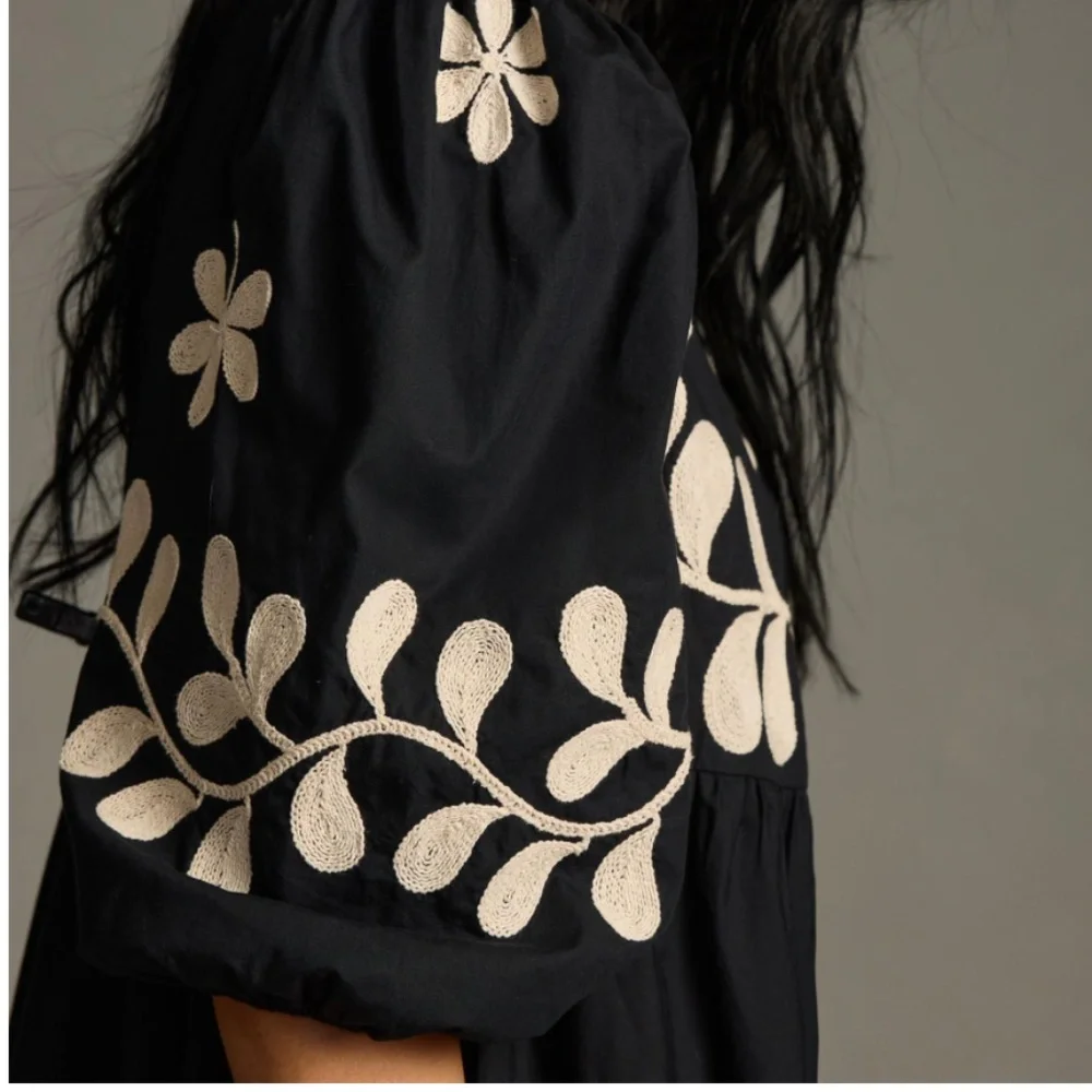 NWT | Anthropologie Embroidered Puff-Sleeve Midi Dress | Size S - Picture 4 of 7